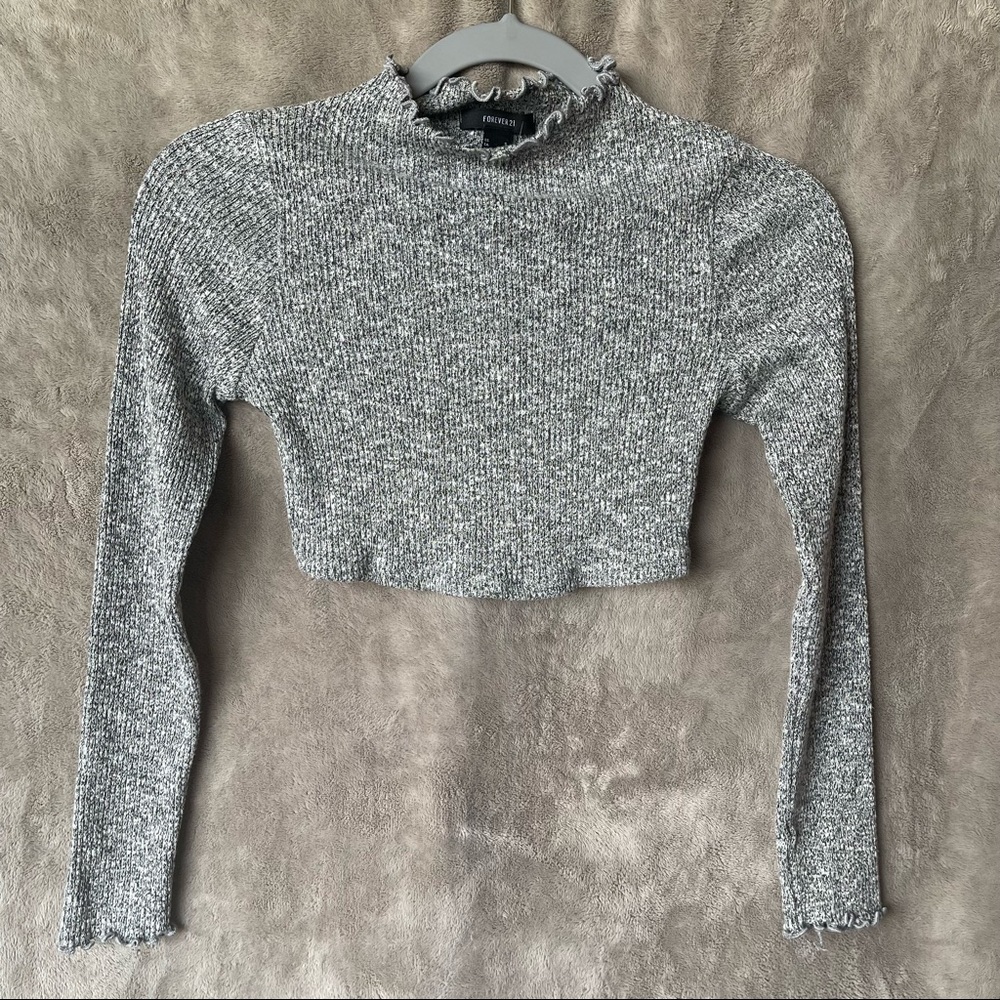 Gray Mock Neck Cropped Sweater